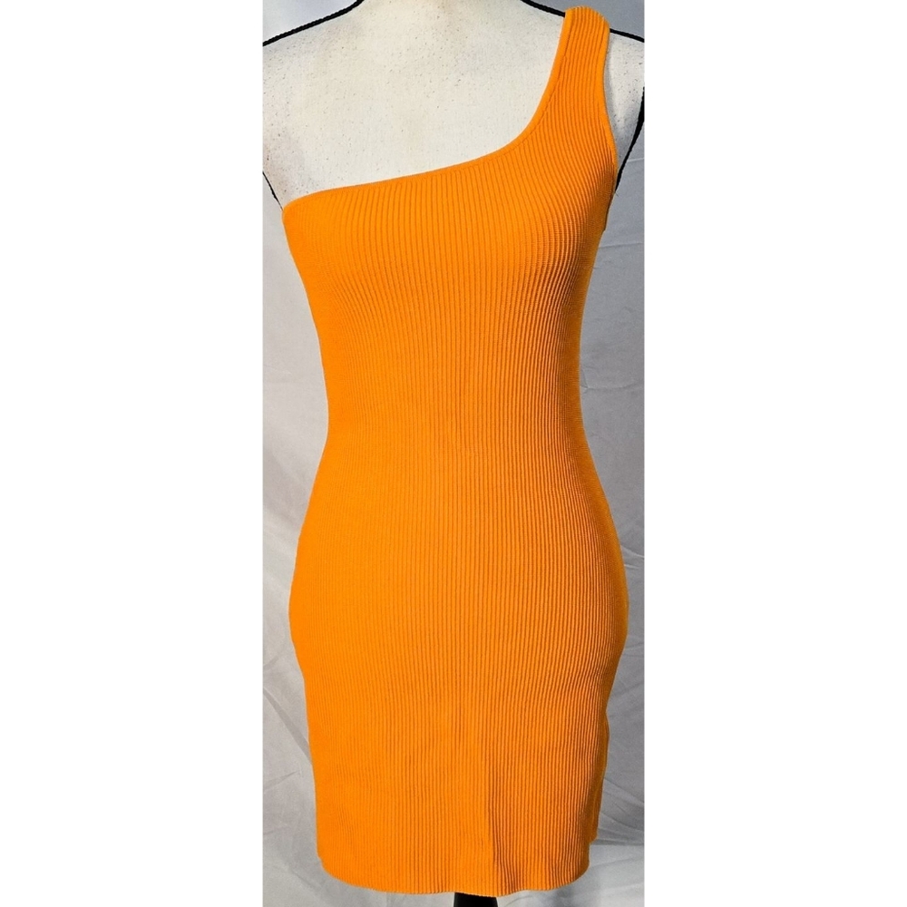 Aritzia Babaton Sculpt Knit Dress Orange One Shoulder Mini Sheath Stretch
